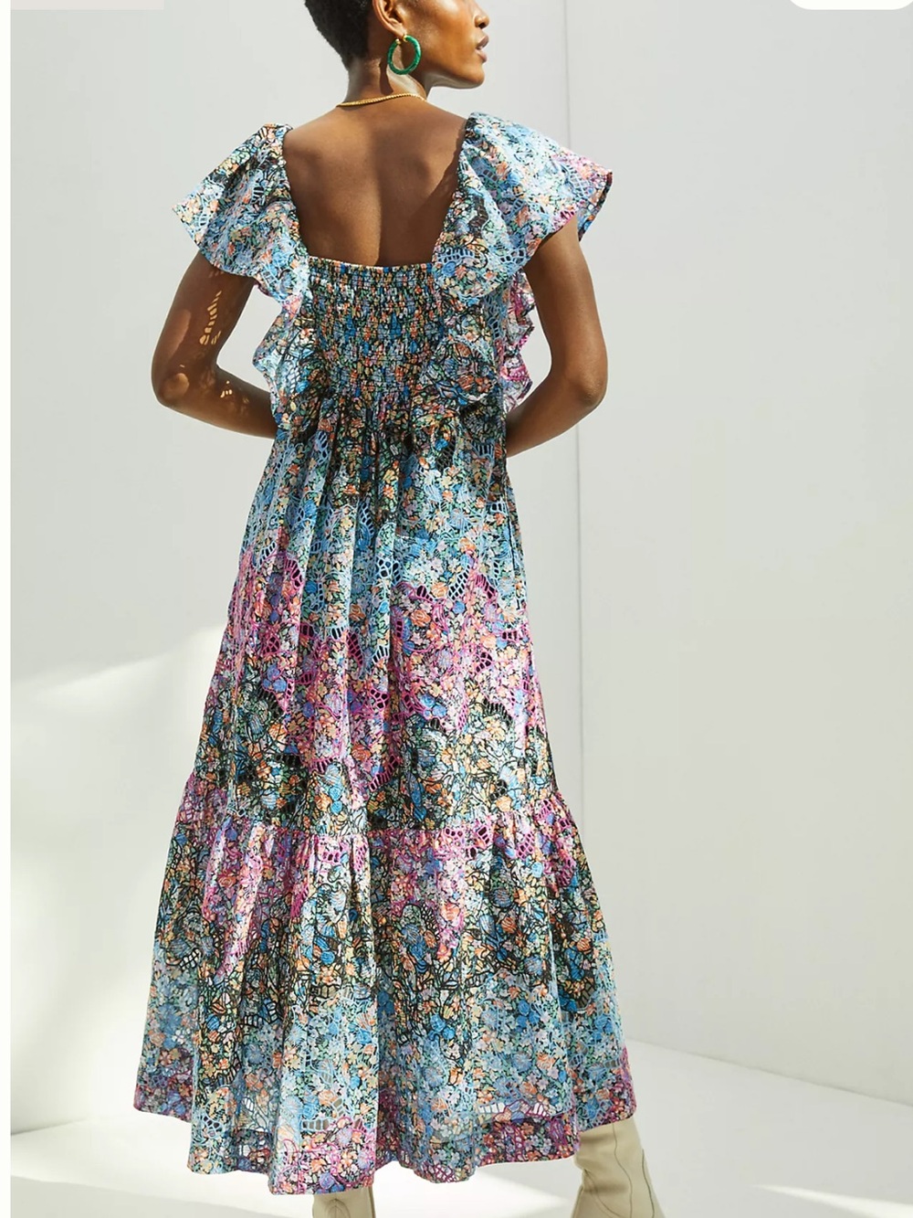Anthropologie Clementine Eyelet Floral Maxi Dress Size SP - Picture 4 of 8